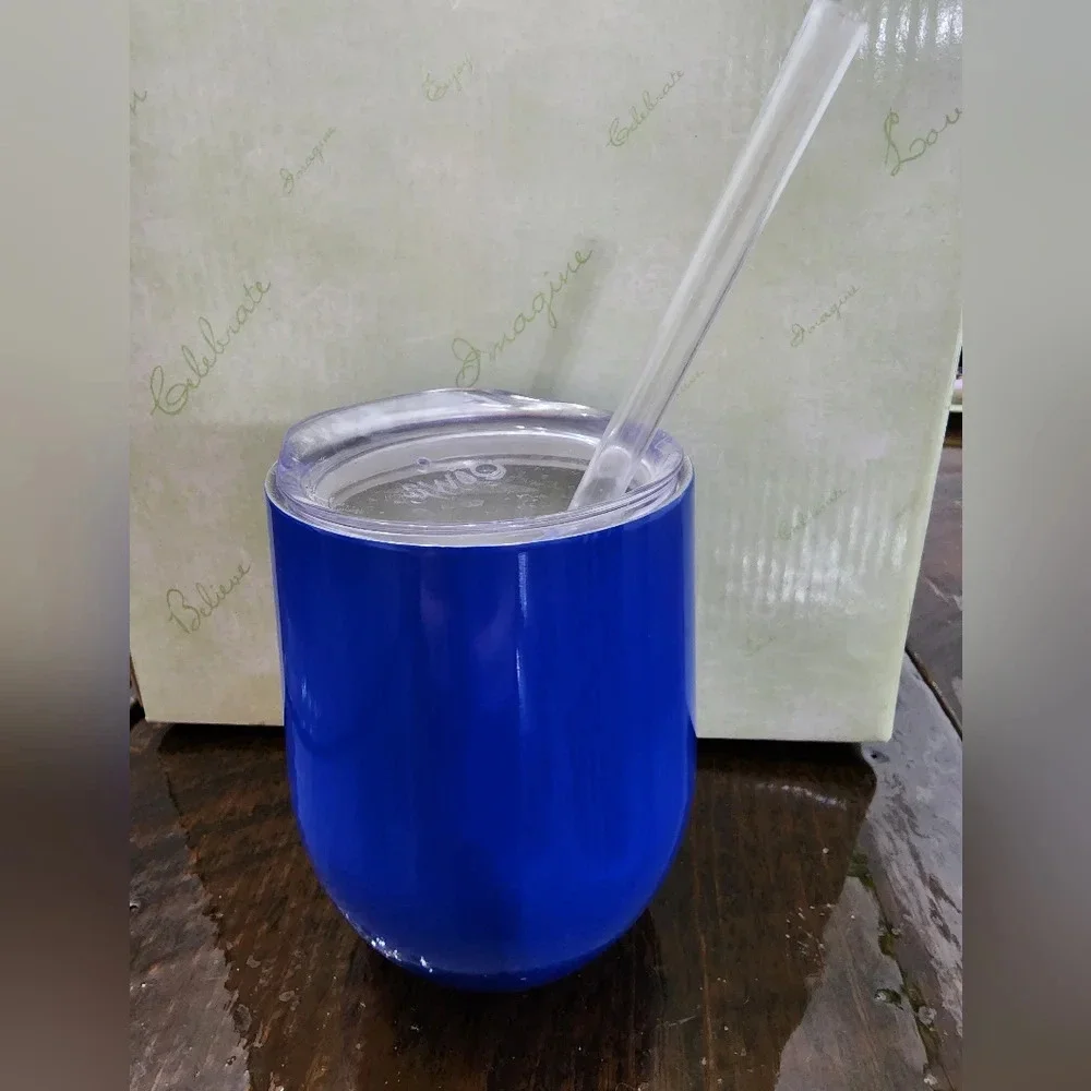 🍷🥤 Swig Stainless Steel stemless wine cup with straw in royal blue